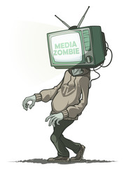 Media zombie with a tv instead of a head. Isolated
