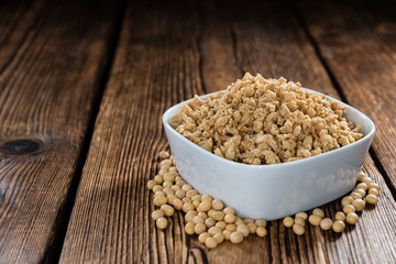 Portion of Soy Meat (on wood)