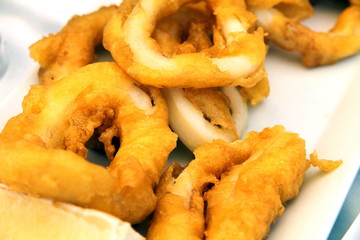 Deep fried calamari rings on plate Spain