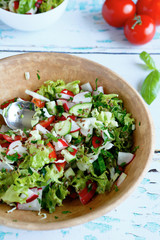 Summer vegetable salad in a large bowl
