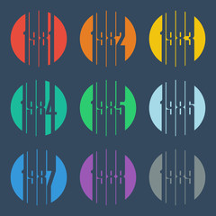 1980s logo. Numbers set. Design vector illustration.