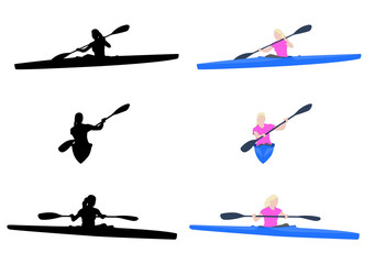 woman kayaking silhouettes and illustration - vector