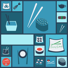 Flat modern design with shadow sushi,Chinese cuisine