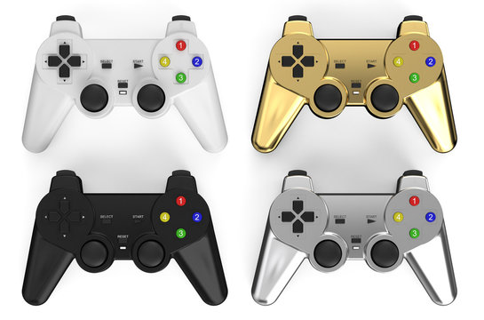 set of colored gamepads