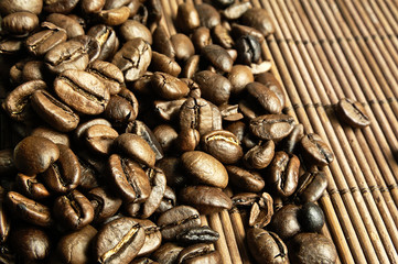 Scattered fresh coffee beans.