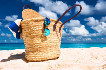 Beautiful beach with bag at Seychelles