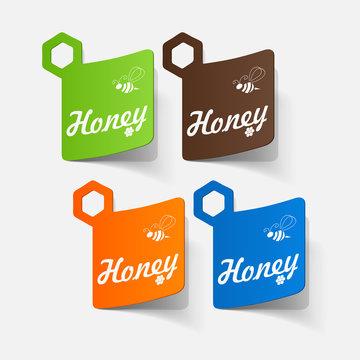 Realistic paper sticker: honey