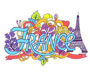 France art abstract hand lettering and doodles elements
