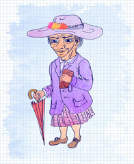 Watercolor illustration of an old woman
