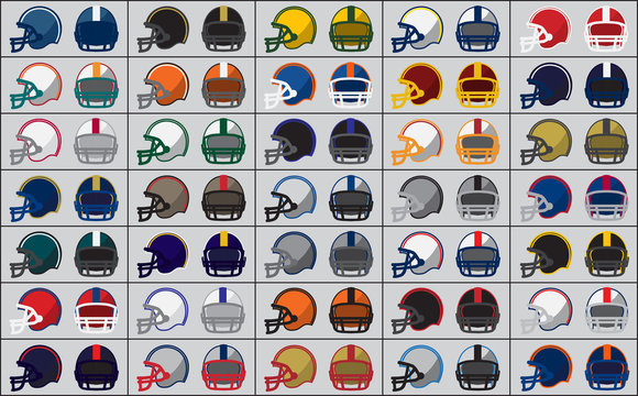 Icons of American football helmets. Vector illustration.