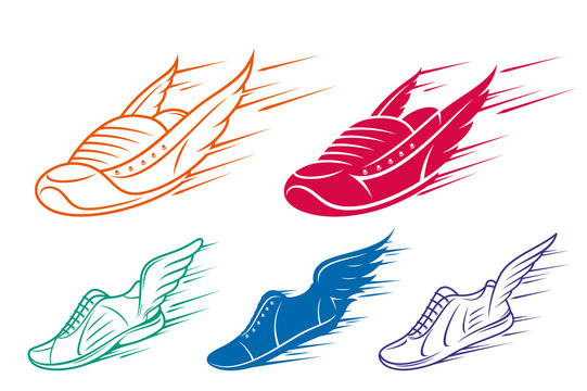 Running shoe icons with speed and motion trails