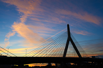 Fototapeta na wymiar Zakim Bunker Hill Memorial Bridge at sunset