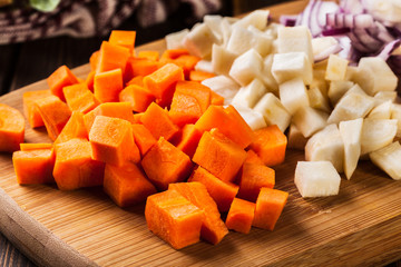 Chopped vegetables: carrots, parsley and onion