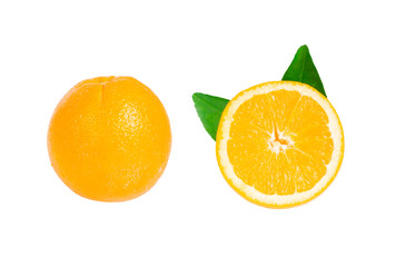 Orange and Orange slice isolate on white with Clipping Path