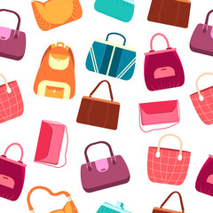 elegance fashion handbags and bags in flat seamless pattern