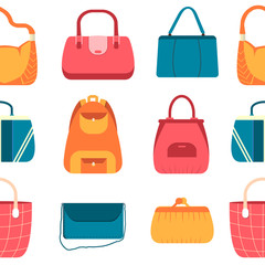elegance fashion handbags and bags in flat seamless pattern