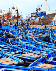 Fototapeta na wymiar Blue boats of Essaouira, Morocco