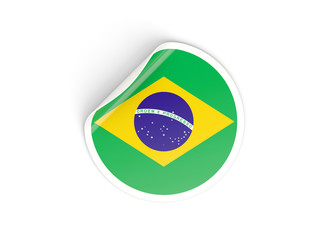 Fototapeta premium Round sticker with flag of brazil