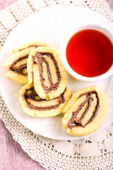 Chocolate, hazelnuts filling pinwheels