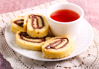 Chocolate, hazelnuts filling pinwheels