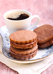 Fototapeta na wymiar Chocolate cream sandwich biscuits