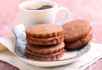 Fototapeta na wymiar Chocolate cream sandwich biscuits