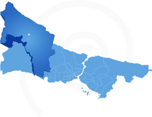 Istanbul Map with administrative districts where Catalca is pull