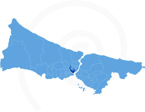 Istanbul Map with administrative districts where Beyoglu is pull