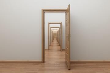 Enfilade, open the door inside. Frame for stop motion animation.