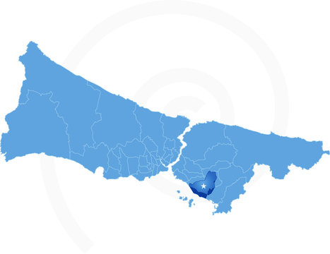 Istanbul Map with administrative districts where Kartal is pulle
