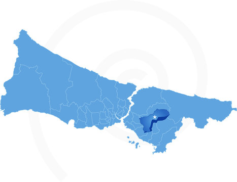Istanbul Map with administrative districts where Sancaktepe is p