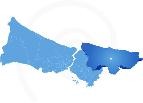 Istanbul Map with administrative districts where Sile is pulled