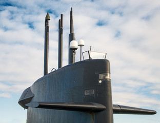 Top of nuclear submarine. Naval fleet.