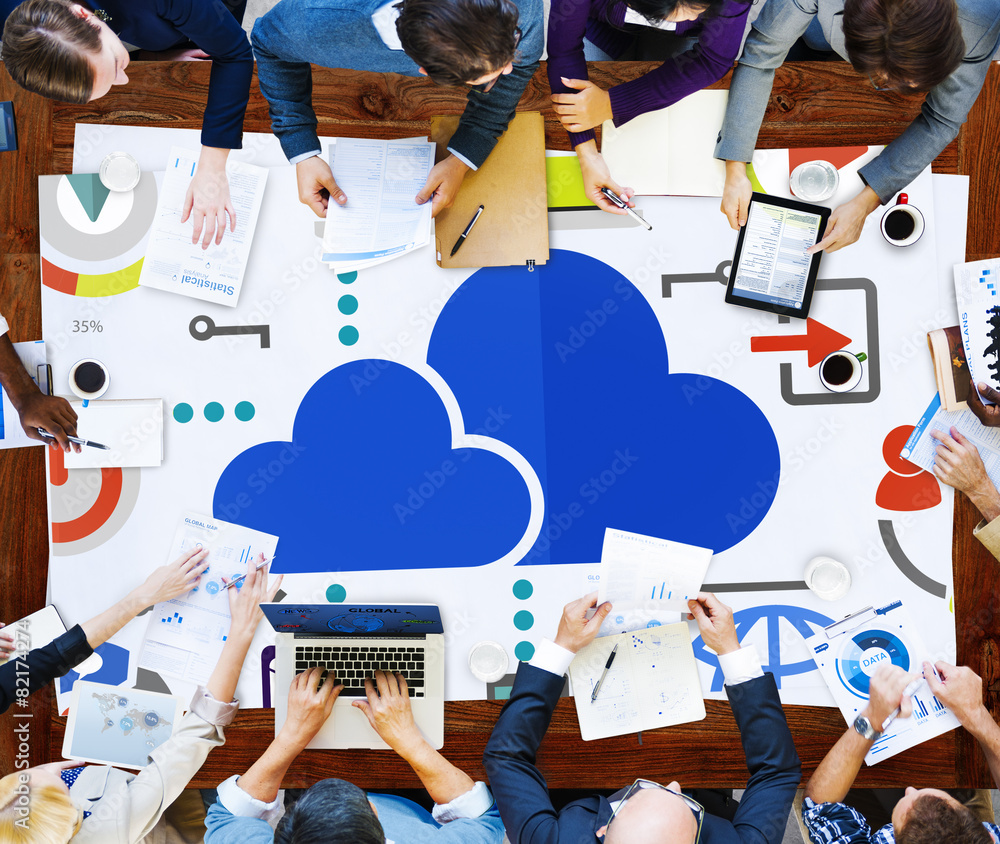 Poster cloud computing network online internet storage concept