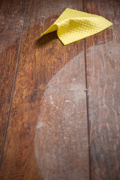 Dust and yellow rag on parquet