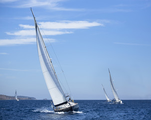 Boats in sailing regatta. Yachting. Luxury yachts.