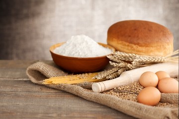 Wheat. Organic ingredients for bread preparation with golden