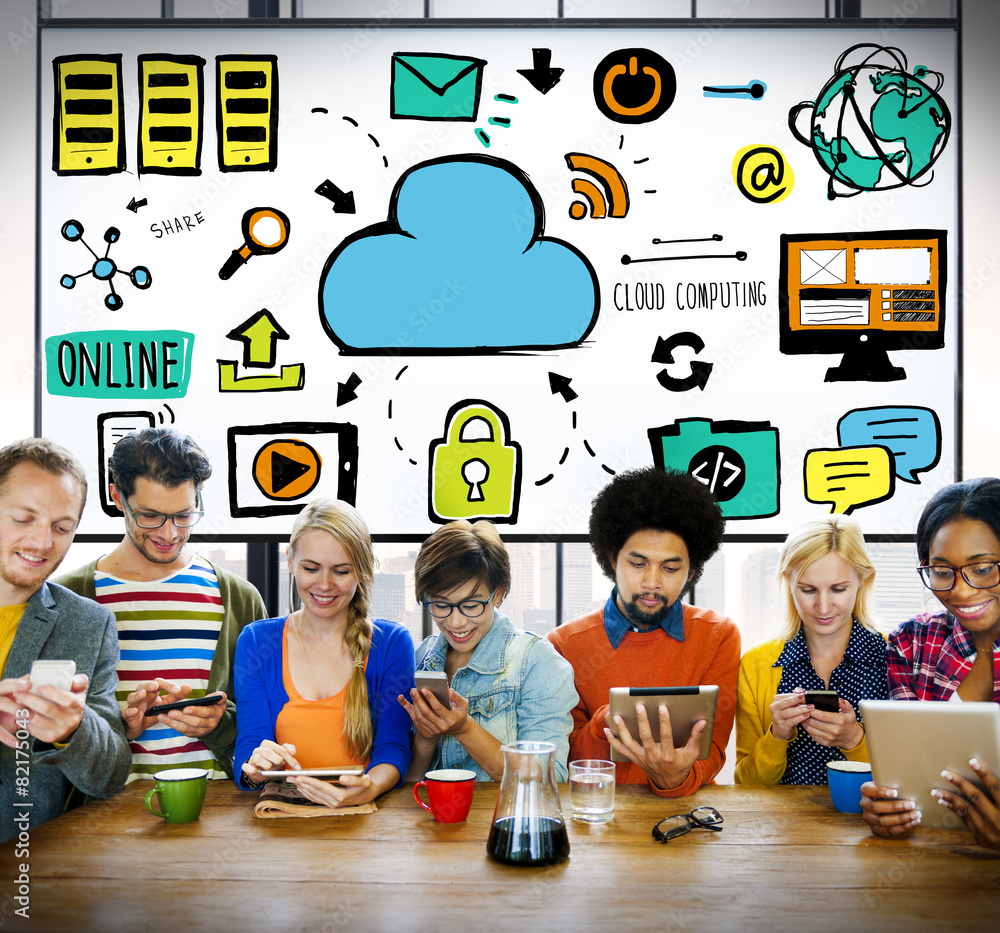 Poster cloud computing network online internet storage concept