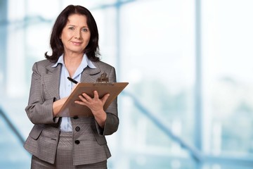 Clipboard. Business woman with clipboard