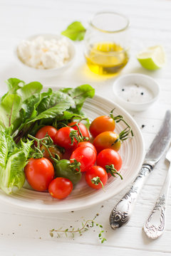 Ingredients for fresh salad with tomatoes