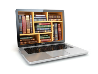 E-learning education internet library or book store. Laptop and