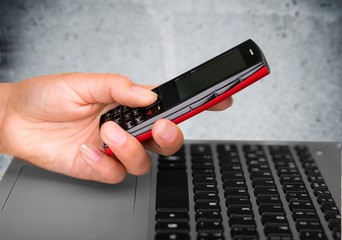 Telephone. Laptop and Telephone