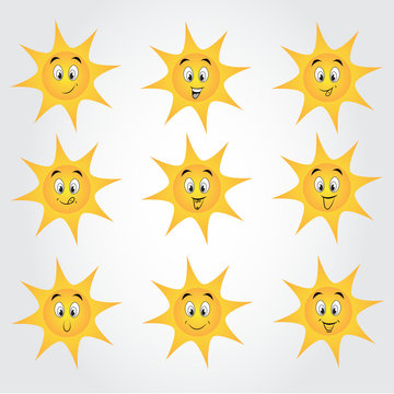 Cute collection of suns with happy smileys