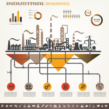 industry infographics template, set of industrial icons