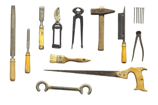 old tools isolated on white background