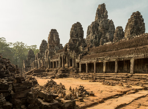 Bayon impresive view with unrestored stones
