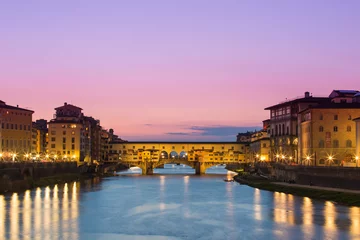 Fotobehang Twilight of Ponte Vecchio the ancient bridge of Florence, Italy. © orpheus26