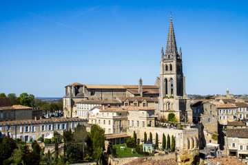 Fototapeta na wymiar bell tower of the monolithic church in Saint Emilion, Bordeaux