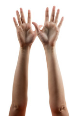 Hands up isolated on white background