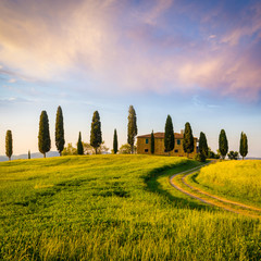 Tuscany, landscape and farmhouse in the hills of Val d'Orcia